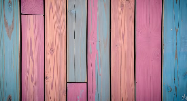 A colorful wall with wood planks photo