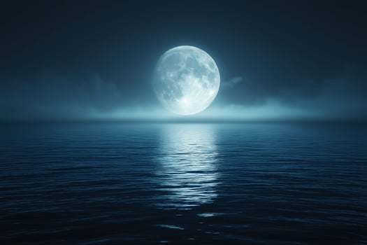 A full moon is seen over the ocean at night photo