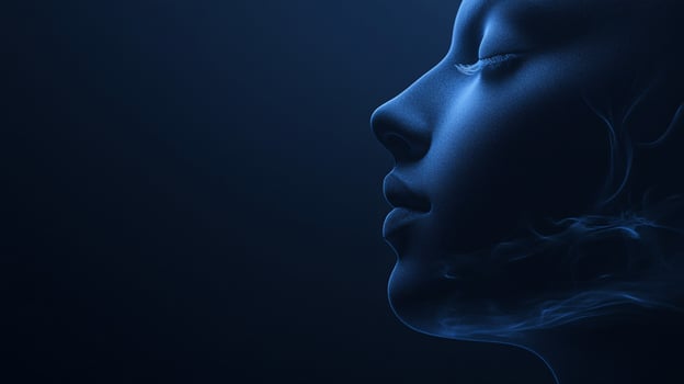 3d rendering of a woman face dissolving into smoke, representing artificial intelligence, big data, and the digital world photo