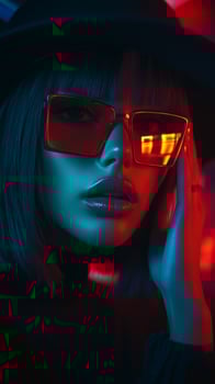 Striking portrait of a woman with stylish sunglasses, showcasing confidence and elegance in an urban setting photo