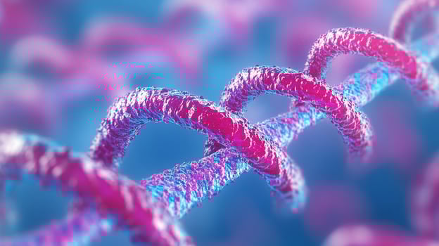 Close-up view of a vibrant, textured spiral structure, showcasing a fusion of pink and blue hues in an abstract, intriguing design. photo