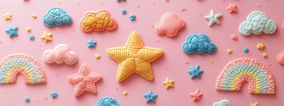 A colorful cake with stars, clouds and rainbows photo