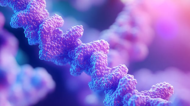 Abstract fractal design with purple hues against a blurred background evokes organic forms, reminiscent of cells or molecular structures. photo