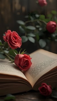 roses on an open book photo