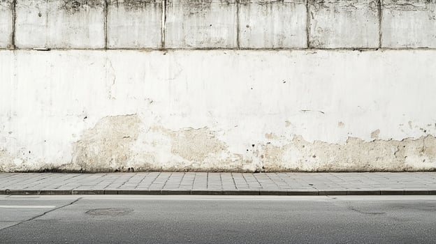 Concrete wall with street. Weathered textures, urban decay, and a gritty aesthetic define the scene. Perfect for a backdrop or urban setting. photo