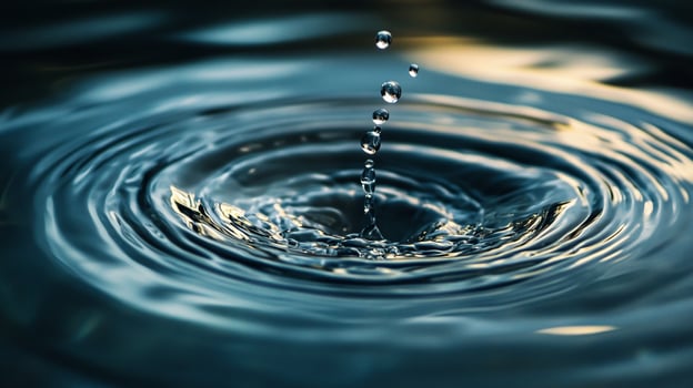 Water droplets falling to a surface and creating ripples, creating a captivating scene of liquid physics and artistic natural phenomena. photo