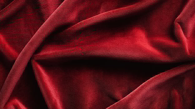 Deep crimson fabric with soft, velvety texture and dramatic folds creating shadows. Textile design with rich, intense color gradients. photo