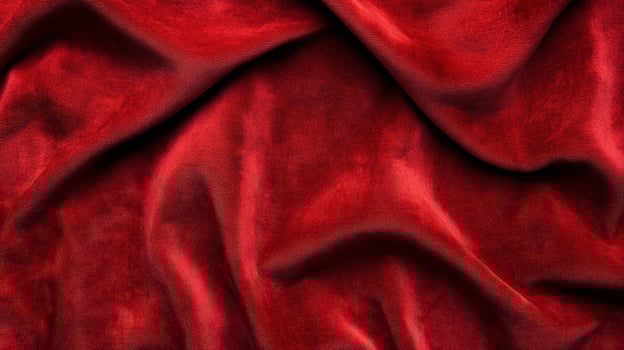 Deep red, luxurious fabric draped artistically. Smooth velvet texture adds depth and dimension, creating inviting texture. photo