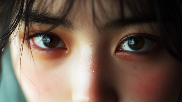 A close-up shot focusing on the eyes of a young woman, highlighting her delicate features and the serene expression in her eyes. photo