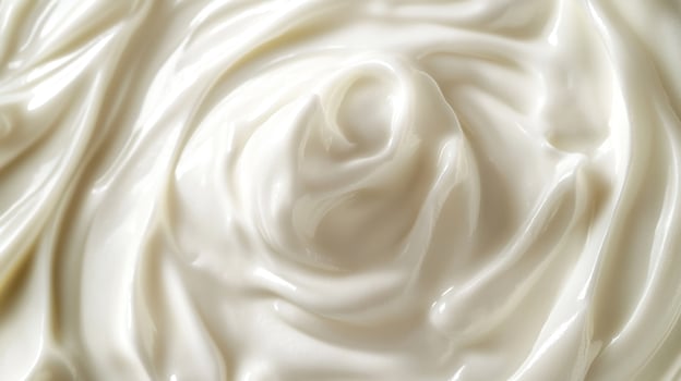 Close-up of smooth, swirled creamy material creating an interesting texture with light reflections and shadows, very appealing. photo