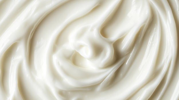 Close-up of swirls of rich, smooth white cream forming an abstract pattern, creating a sense of luxury and indulgence. photo