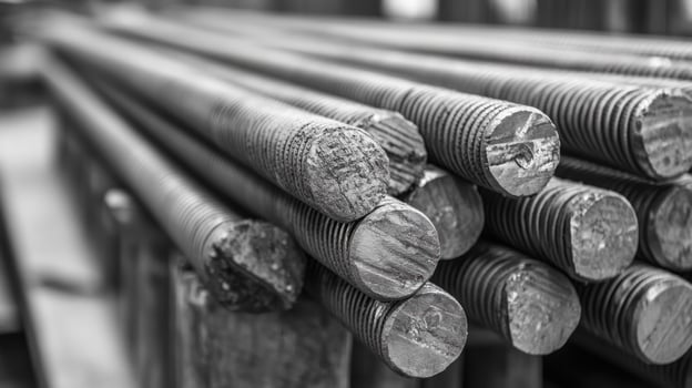 Close-up of a Stack of Threaded Metal Rods photo