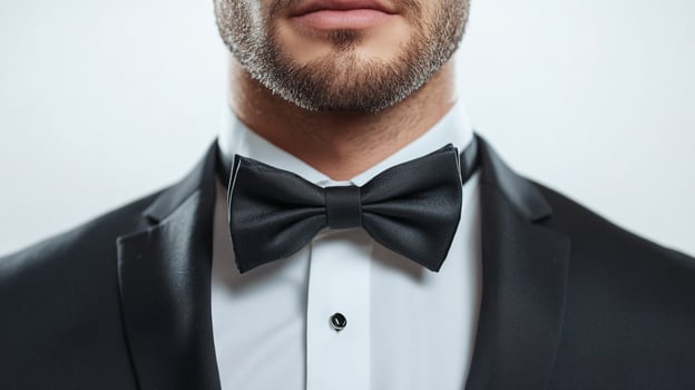 Man in black suit and bow tie, an elegant and refined look for formal occasions, professional attire, and special events. Stylish and classy. photo