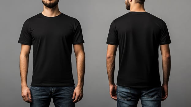 Man in Black T-Shirt and Blue Jeans Standing Facing Forward and Backwards photo