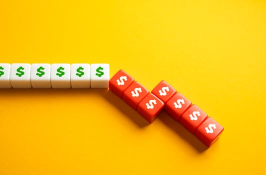 Economic problems and falling income. Inflation, depreciation of funds. Financial instability. Currency depreciation, higher living costs, and shrinking savings. Recession and market volatility. photo