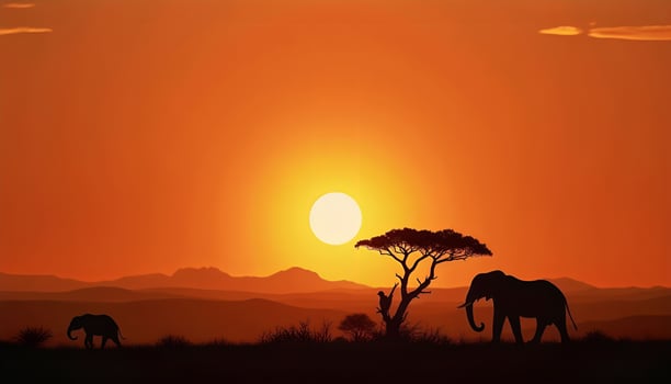 elephants in the sunset photo