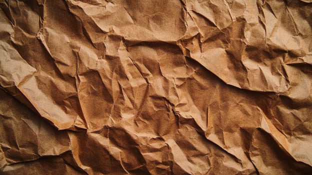Brown crumpled paper texture with sharp shadows creating abstract patterns, perfect for a rustic or vintage background, detailed backdrop. photo
