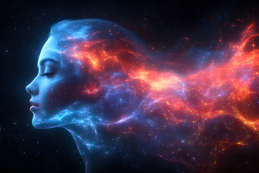 Cosmic Dreamscape with Ethereal Woman and Vibrant Nebula for Digital Art and Fantasy Concepts photo