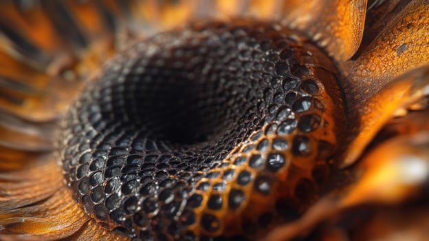 Close-up of a Dried Sunflower Head with Seeds photo