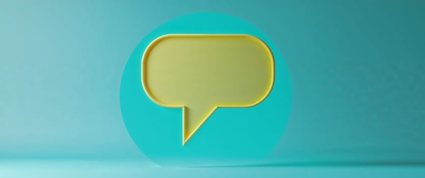 Yellow Marketing Speech Bubble Concept on Bright Turquoise Background. photo