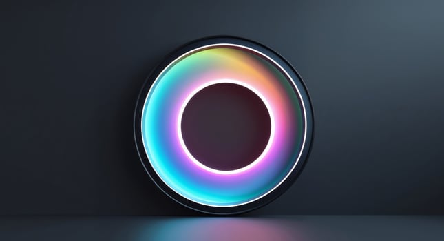 Black background circle glowing halo gradient colors round frame copy space photo