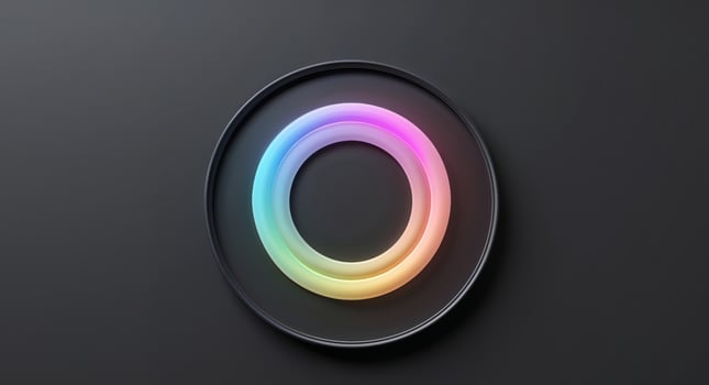 Black background circle glowing halo gradient colors round frame copy space. photo