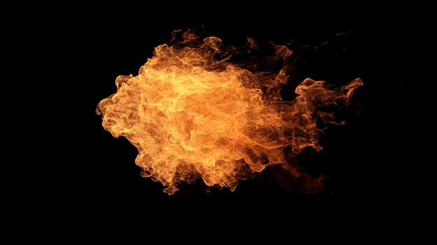 Fiery explosion of orange and yellow flames. Intense heat and light against the black background, symbolizing energy, power and destruction. photo