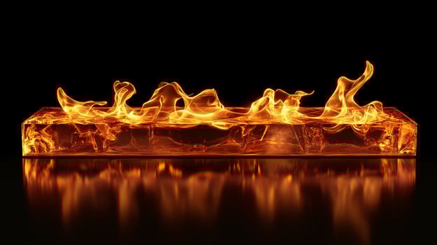 Fiery glow emanating from a sleek, reflective block, creating a dramatic contrast against the dark background. photo