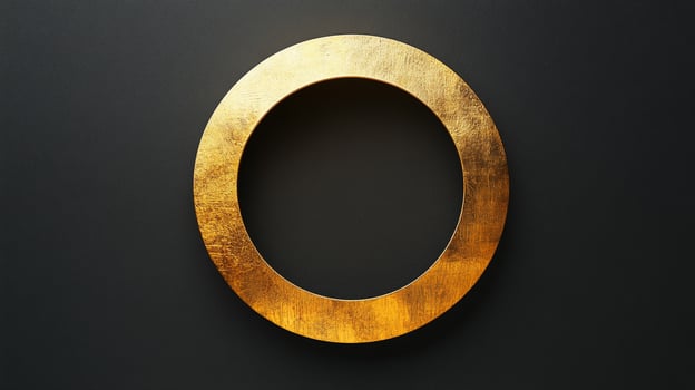 A golden circle contrasts a dark background. This is a minimalist, yet luxurious image evoking simplicity and elegance. Great as a design element. photo