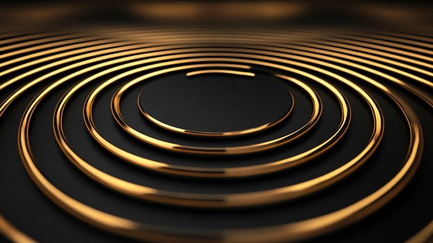 Abstract geometric background of concentric golden circles glowing against a dark surface. Modern, elegant, and minimalist design element. photo