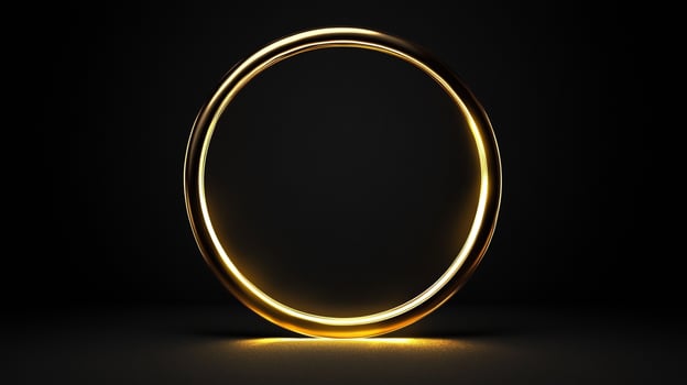 A luminous golden ring emanates a soft glow, standing out against a dark background. The light creates a mesmerizing contrast in color. photo