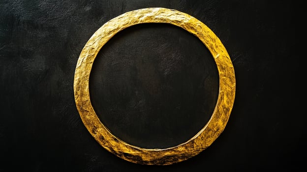 Golden circle on black. The lustrous texture and color of this ring contrast with the deep dark backdrop, creating artful simplicity. photo