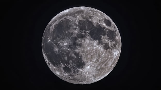 Detailed view of the lunar surface, highlighting craters, maria, and textures against the darkness of space. Celestial body observation. photo