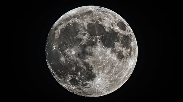 Detailed shot of the moon, showcasing its craters and textures against the inky blackness of space. photo