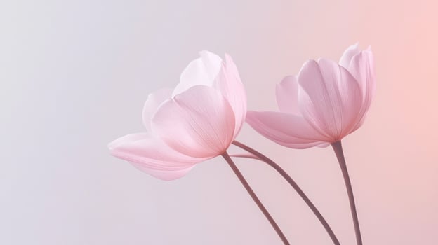 This serene image depicts elegant pink lotus flowers gracefully rising above a soft background, symbolizing purity and tranquility, creating a peaceful ambiance for viewers. photo