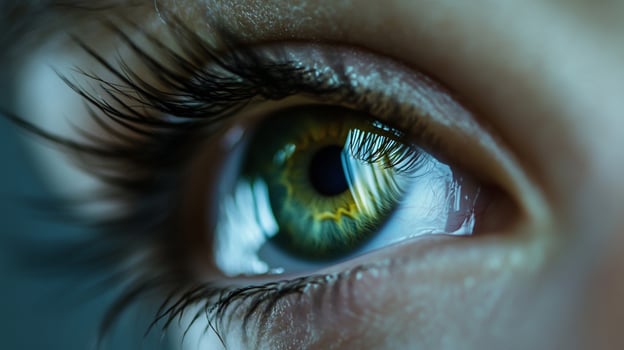 A stunning close-up image of a green eye showcasing intricate details, highlighting the beauty and complexity of human vision in vibrant colors and textures. photo