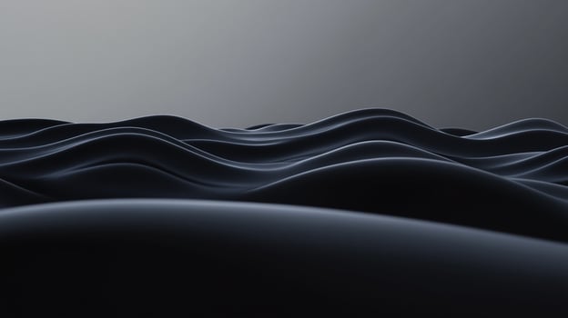 A captivating depiction of smooth black abstract waves flowing gently across a dark surface, invoking feelings of mystery and depth in a minimalist aesthetic. photo