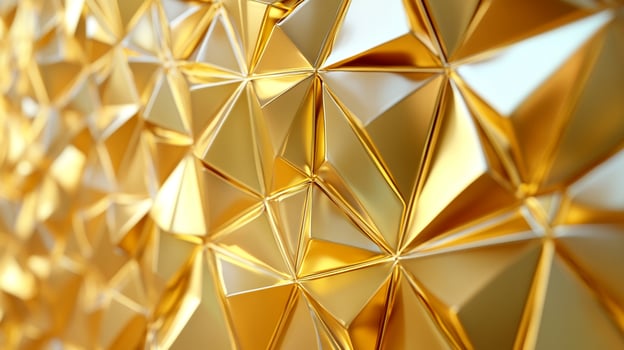 Abstract golden geometric design with triangular facets creating a luxurious and modern mosaic pattern for backgrounds or textures. photo