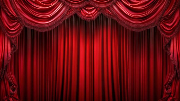 A luxurious, deep red curtain dominates, invoking drama and anticipation, as if ready to unveil a performance or grand reveal. photo
