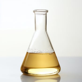 A glass flask with liquid in it photo