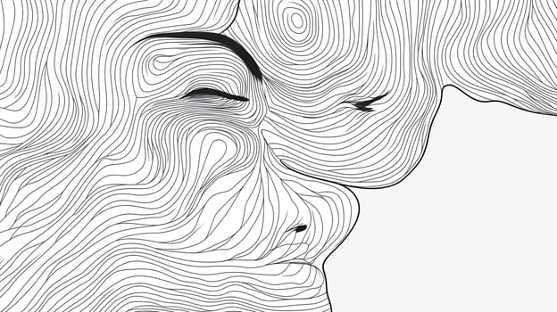 Abstract portrait features flowing lines forming a serene face, conveying calm and contemplation in minimalist black and white art. photo