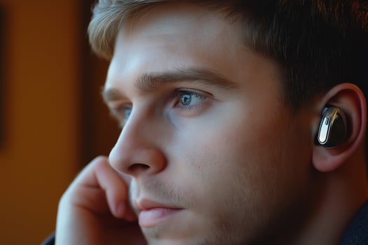 A man wearing a pair of ear buds photo