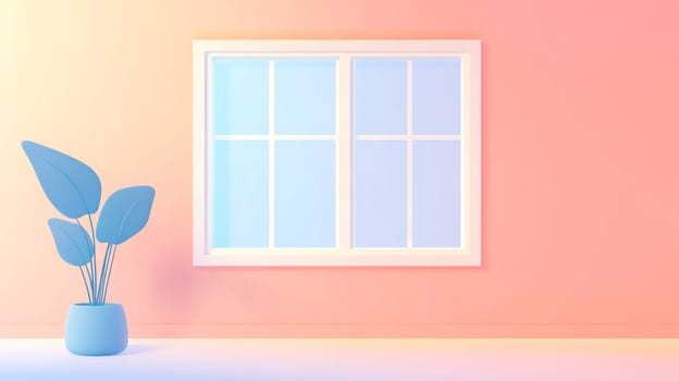 A calming room scene with a plant in a pot and a window, bathed in soft pastel colors, creating a peaceful and serene atmosphere. photo
