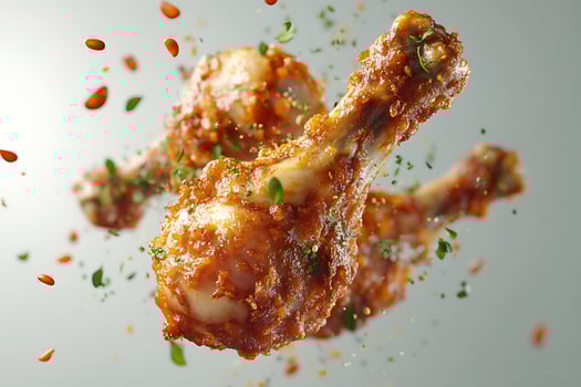 A chicken leg is being thrown into the air photo