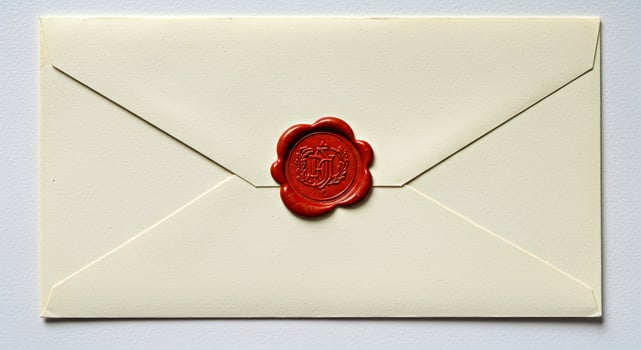 An envelope with a wax seal on top photo