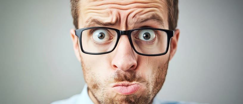 A man with glasses making a funny face photo
