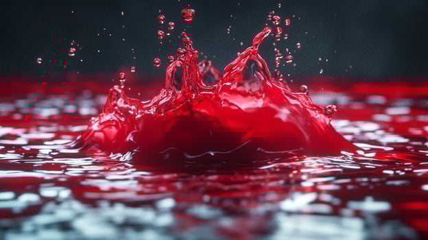 A captivating splash of rich red liquid against a dark backdrop, invoking feelings of passion and intensity, as it beautifully contrasts with the surrounding darkness. photo
