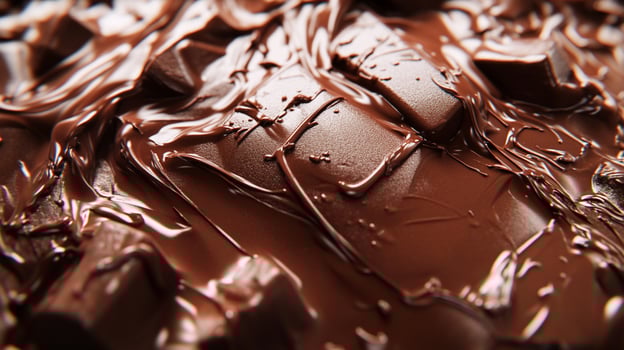 Rich dark chocolate blocks ooze decadently as they melt, showcasing a luscious texture, enticing color, and a mouthwatering appeal for chocolate lovers everywhere. photo