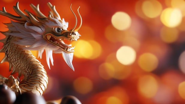 A detailed dragon figurine against a blurred warm background. photo