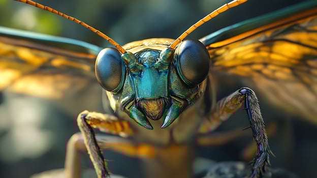 Insect portrait Vivid macro shot captures an insect's face showcasing detailed features and iridescent hues photo